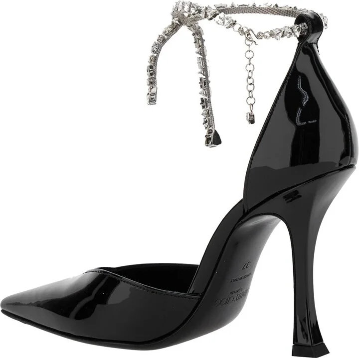 'stevie' Black Pumps With Crystal Embellished Strap And High Sculpted Heel In Leather And Crystals Woman - Image 3