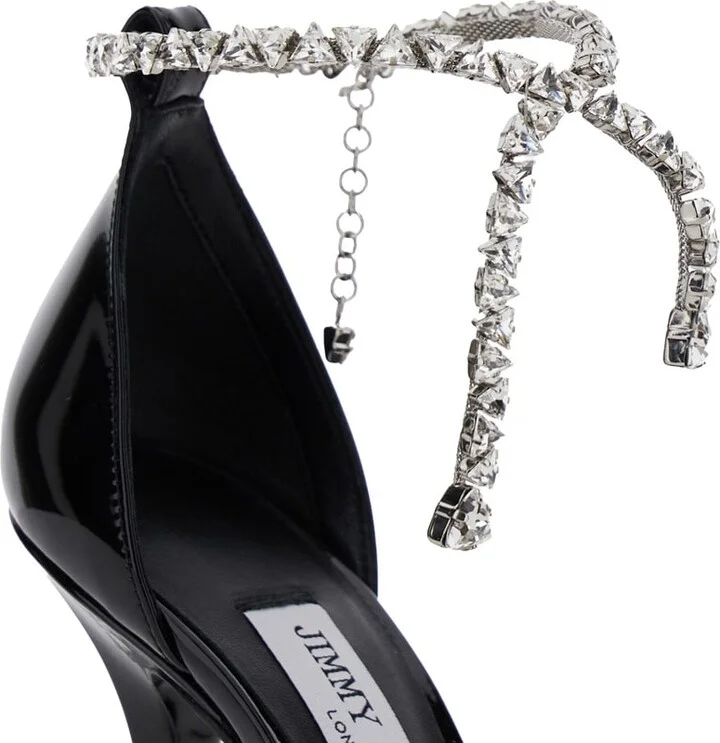'stevie' Black Pumps With Crystal Embellished Strap And High Sculpted Heel In Leather And Crystals Woman - Image 4