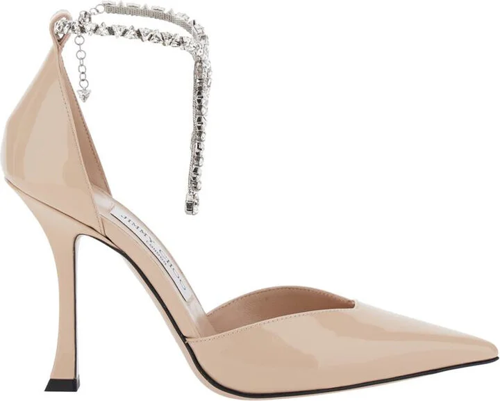'Stevie' Pink Pumps With Rhinestoned Ankle Strap And High Heel In Leather Woman