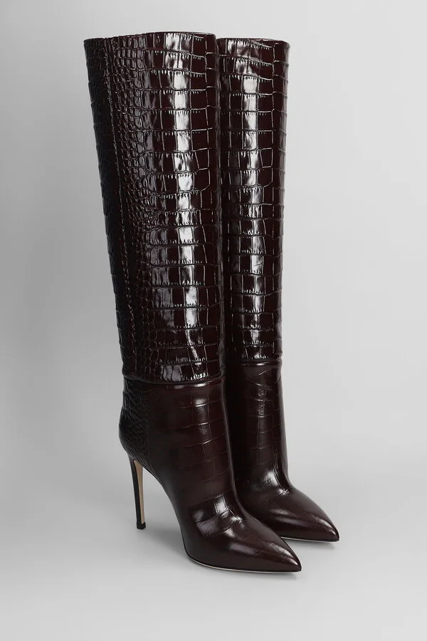 Stiletto Boot High Heels Boots In Bordeaux Leather - Image 2