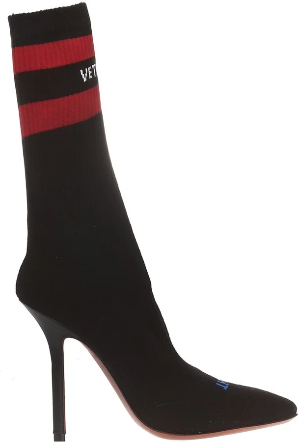 Stiletto Shoes With A Sock, , - Black
