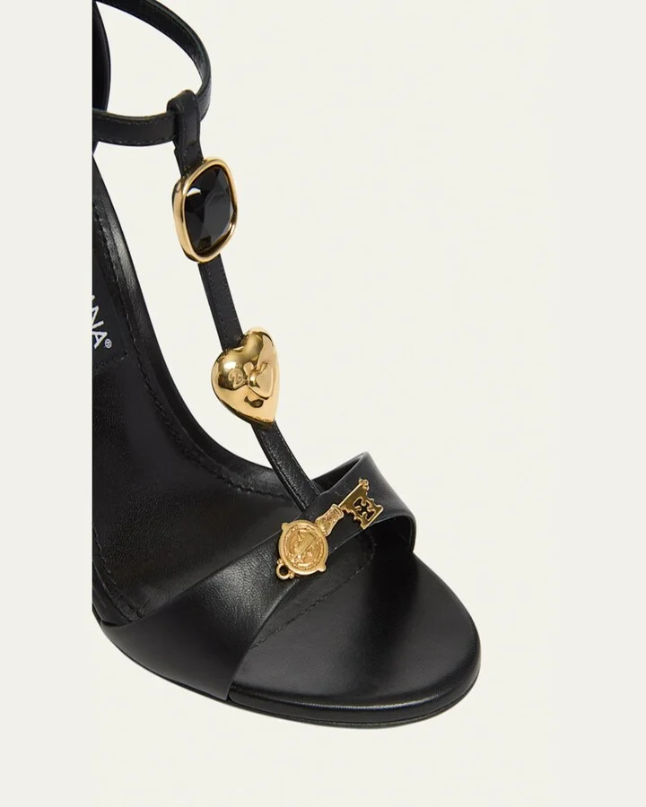 Stone Embellished Leather T-Strap Sandals - Image 3