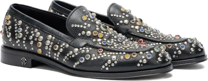 Stone-Studded Leather Loafers - Image 2