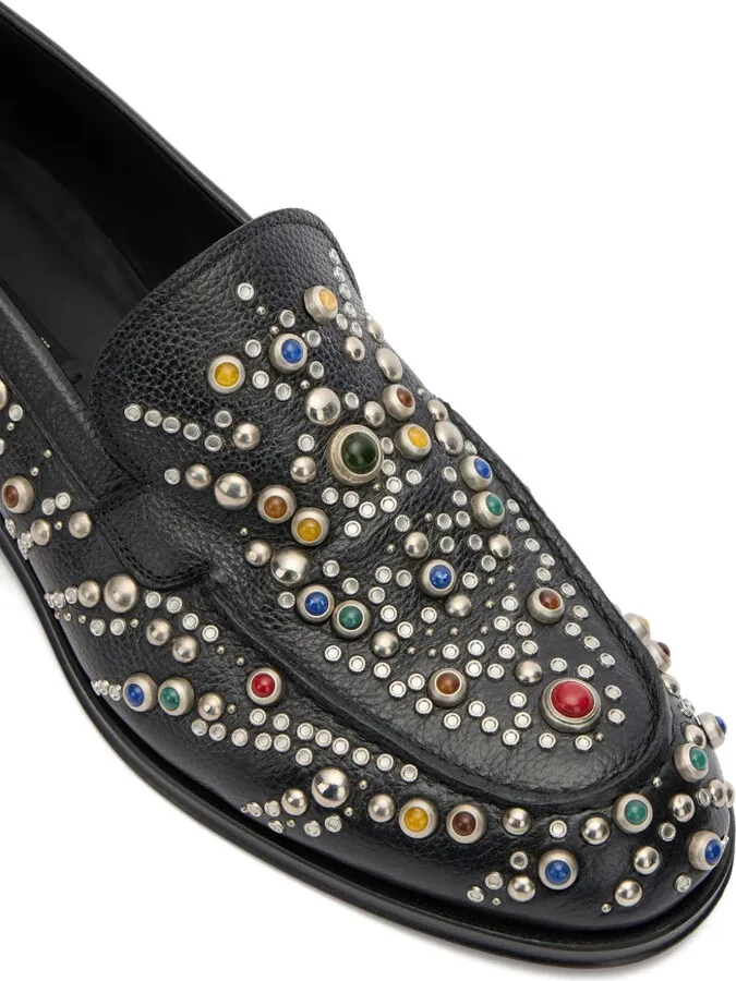 Stone-Studded Leather Loafers - Image 5