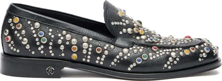 Stone-Studded Leather Loafers