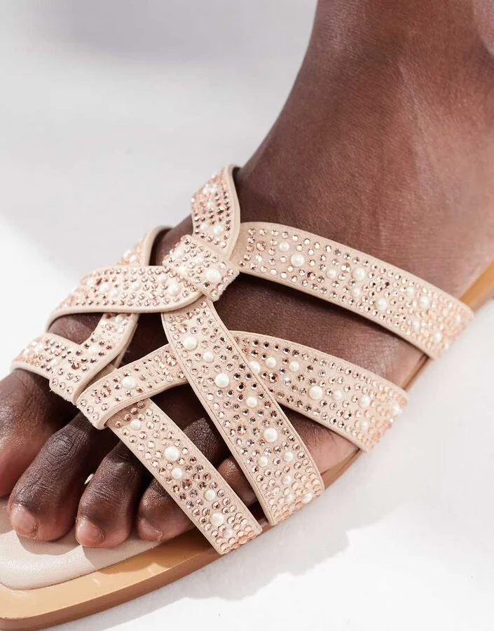 Stradiavrius strap detail embellished flat mule in beige - Image 4