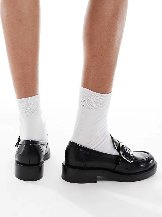 Stradivarius buckle detail loafers in black - Image 4