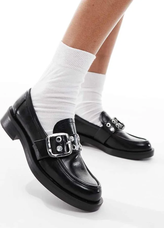 Stradivarius buckle detail loafers in black