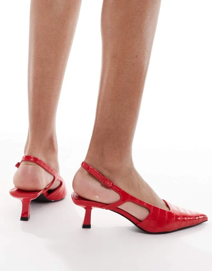 Stradivarius faux croc slingback heels in red - Image 2