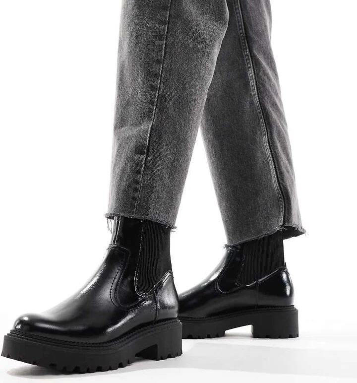 Stradivarius flat ankle boot in black