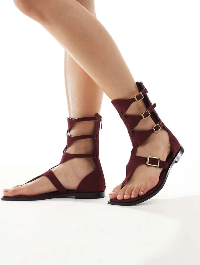 Stradivarius gladiator sandals in raspberry