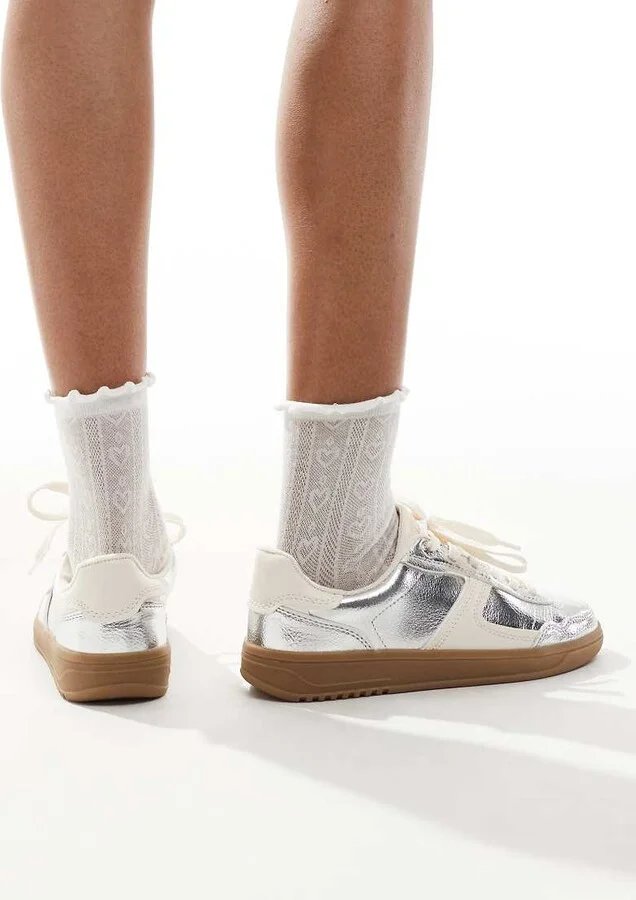 Stradivarius gum sole sneakers in silver - Image 3