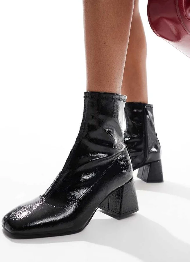 Stradivarius heeled boots in patent black