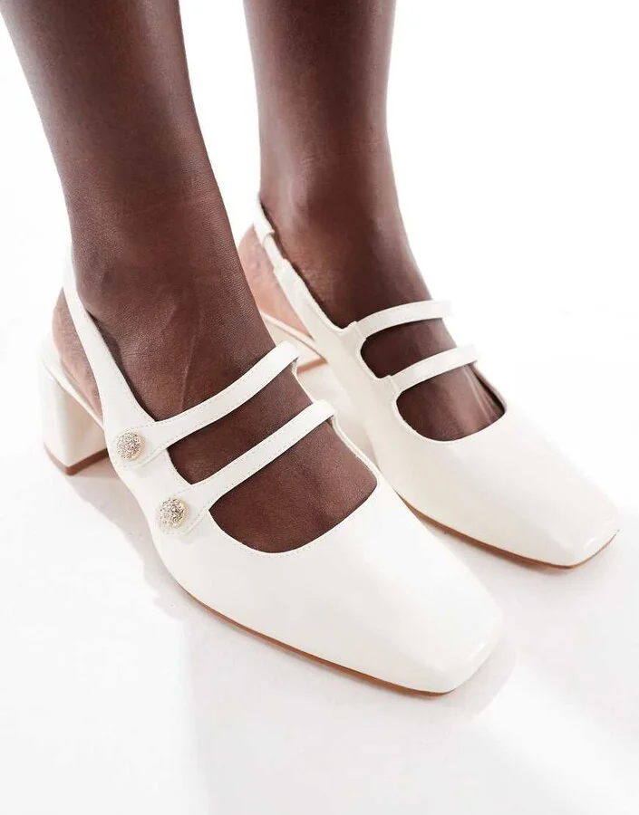 Stradivarius heeled mary jane in white - Image 3