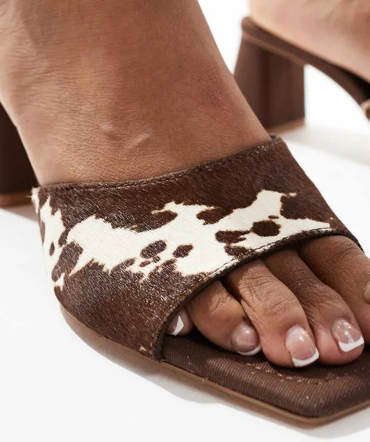 Stradivarius heeled sandals in cow print - Image 2