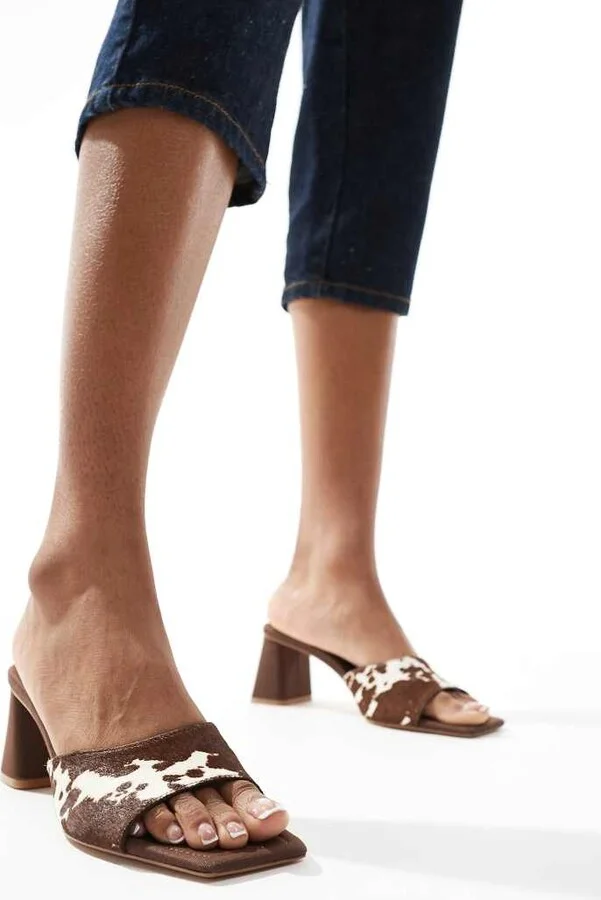 Stradivarius heeled sandals in cow print - Image 4