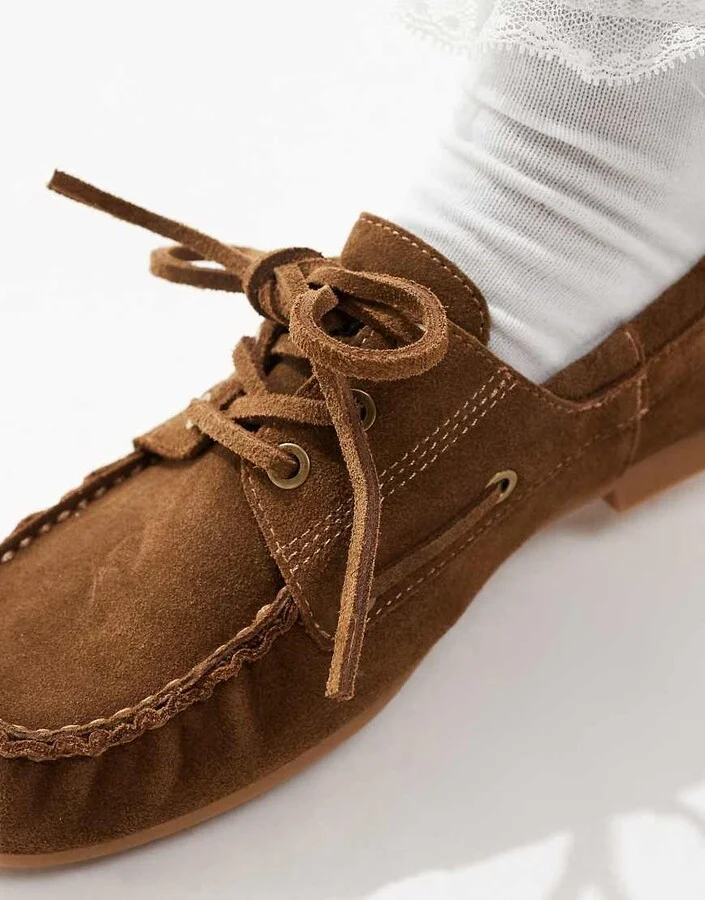 Stradivarius leather loafers in brown suede - Image 2