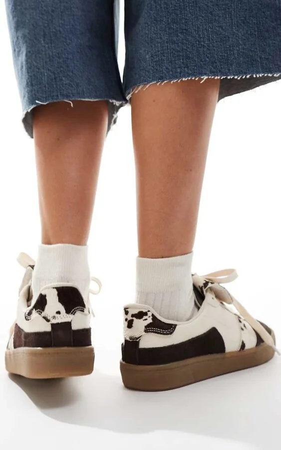 Stradivarius leather sneakers in cow print - Image 3