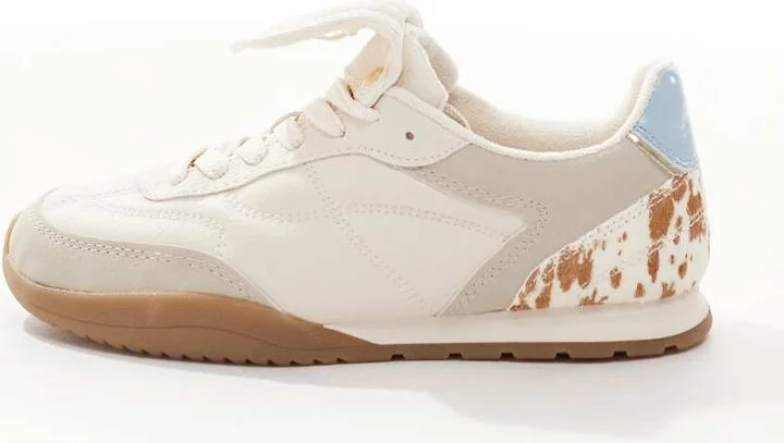 Stradivarius leather sneakers in cow print - Image 2