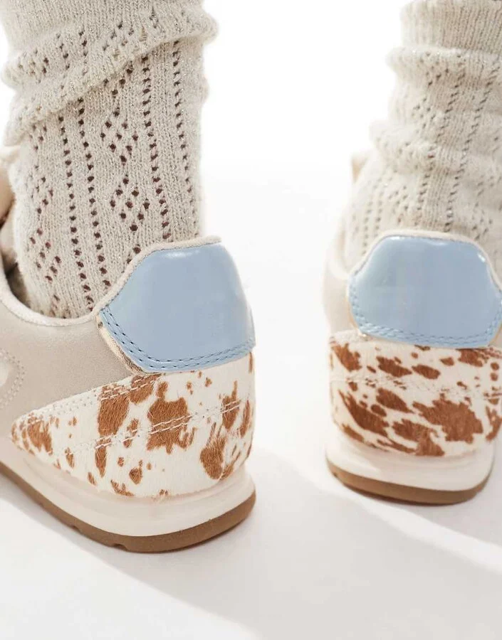 Stradivarius leather sneakers in cow print - Image 3