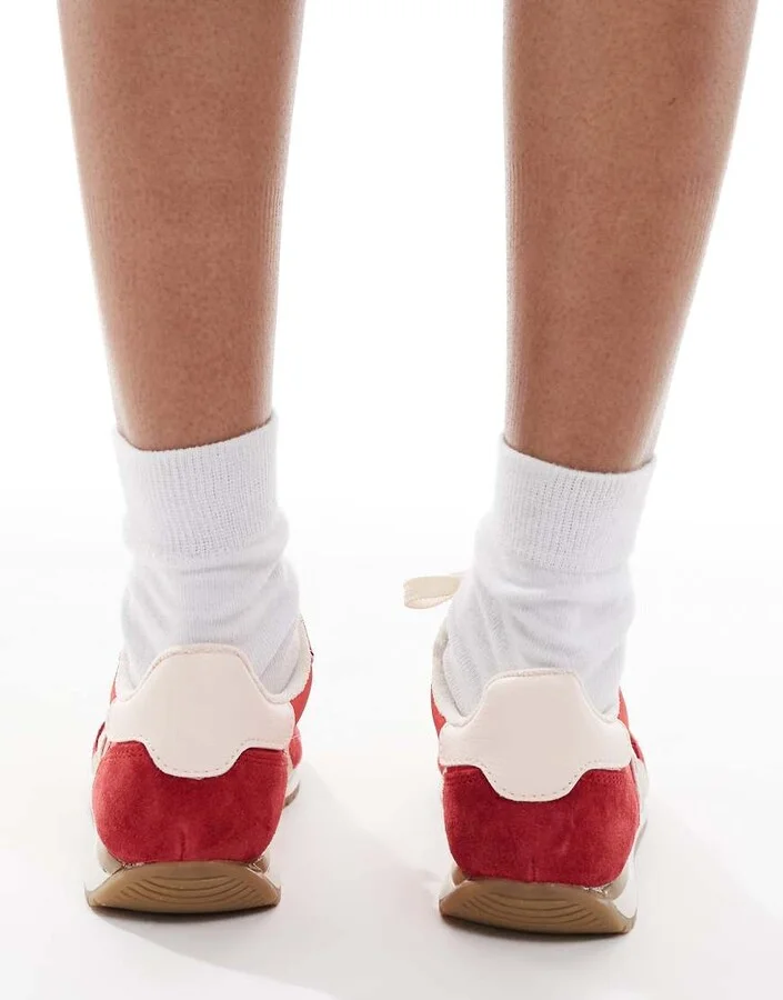 Stradivarius leather sneakers in red - Image 3