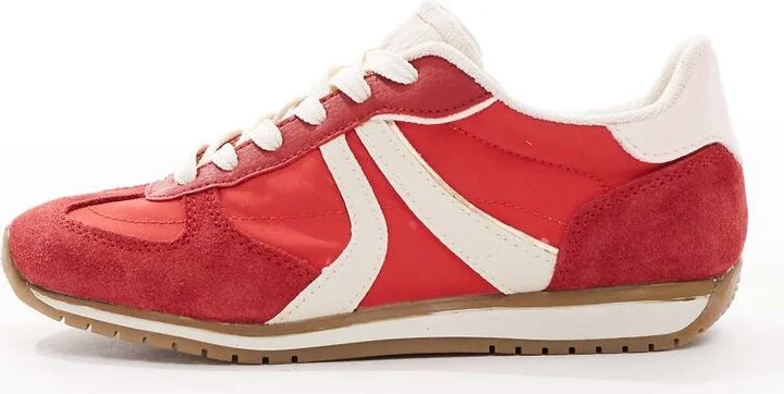 Stradivarius leather sneakers in red - Image 4