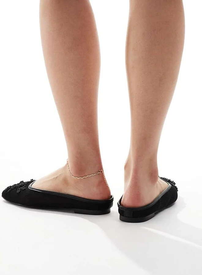 Stradivarius mesh embroidery detail flats in black - Image 3