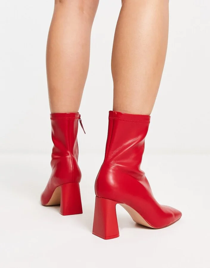 Stradivarius mid heel sock boot in red - Image 2