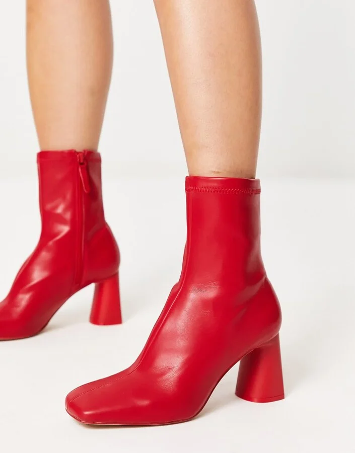 Stradivarius mid heel sock boot in red - Image 3