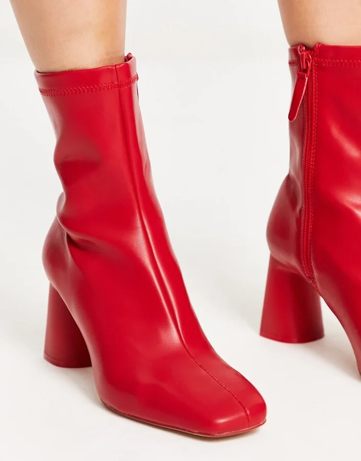 Stradivarius mid heel sock boot in red - Image 4