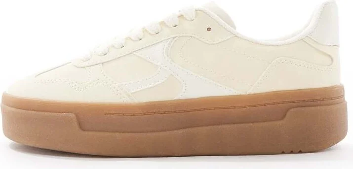 Stradivarius platform rubber sole sneakers in pale yellow - Image 2