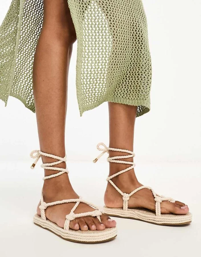 Stradivarius rope sandal in beige - Image 3
