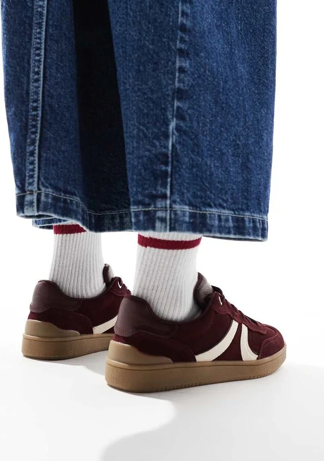Stradivarius rubber sole leather sneakers in burgundy - Image 3