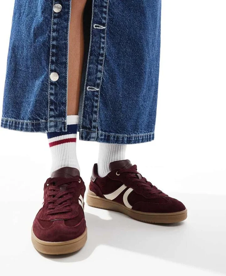 Stradivarius rubber sole leather sneakers in burgundy