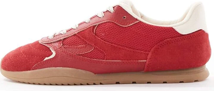 Stradivarius running sneakers in red leather suede - Image 2