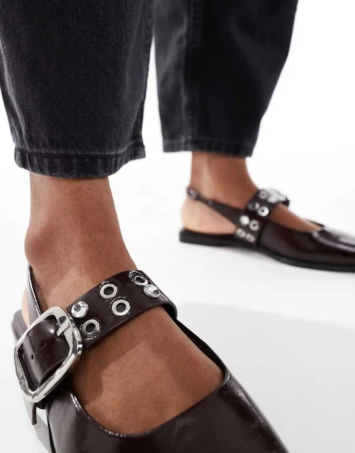 Stradivarius slingback mules with buckle in brown - Image 2