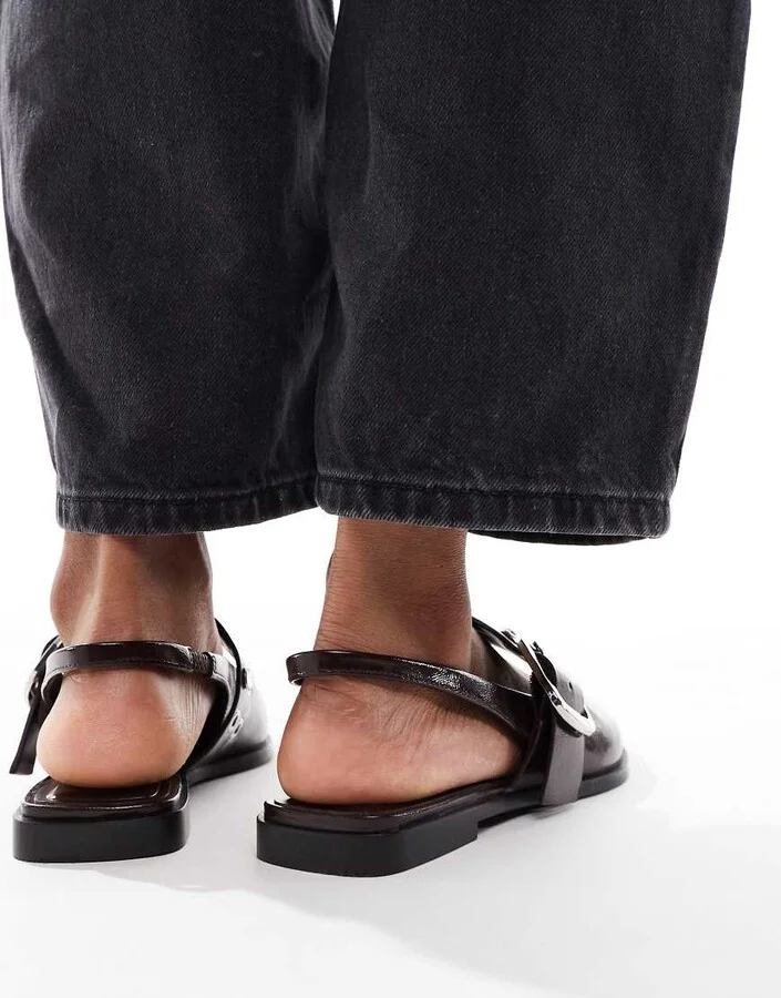 Stradivarius slingback mules with buckle in brown - Image 3
