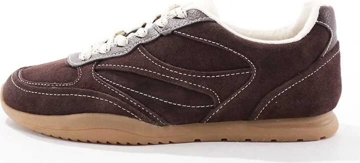 Stradivarius sneakers in dark brown leather/suede - Image 2