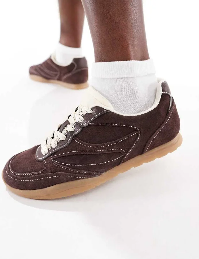 Stradivarius sneakers in dark brown leather/suede - Image 4
