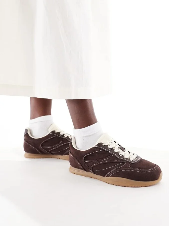 Stradivarius sneakers in dark brown leather/suede