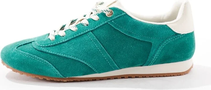 Stradivarius sneakers in green leather/suede - Image 2
