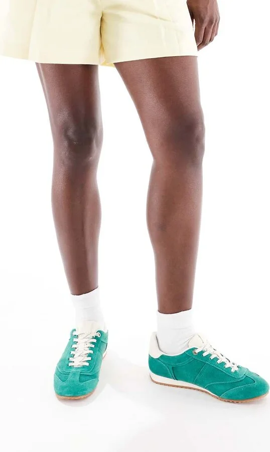 Stradivarius sneakers in green leather/suede - Image 4