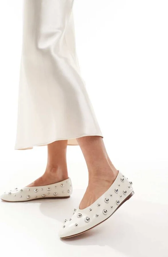 Stradivarius studded ballet flats in ecru