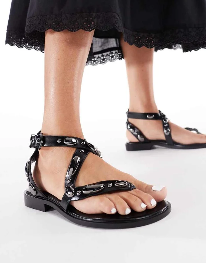 Stradivarius studded detail sandals in black - Image 2