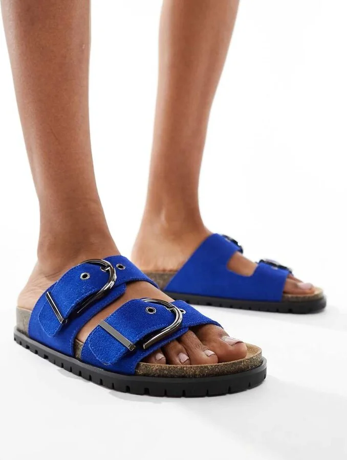 Stradivarius two strap buckle sandals in blue