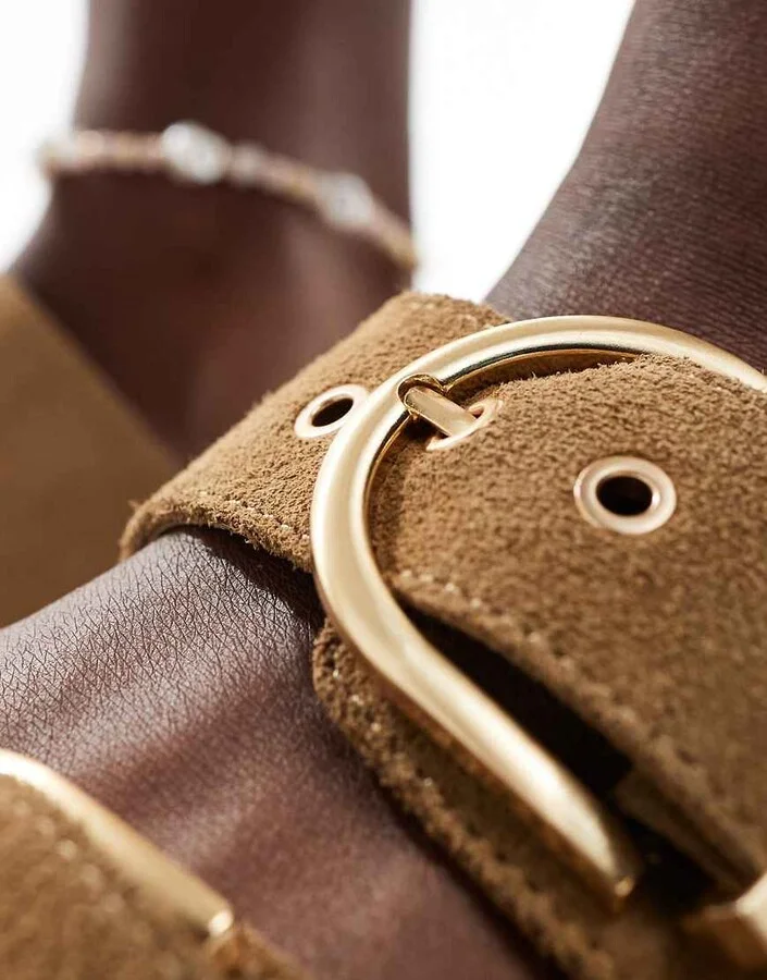 Stradivarius two strap buckle sandals in sand - Image 4