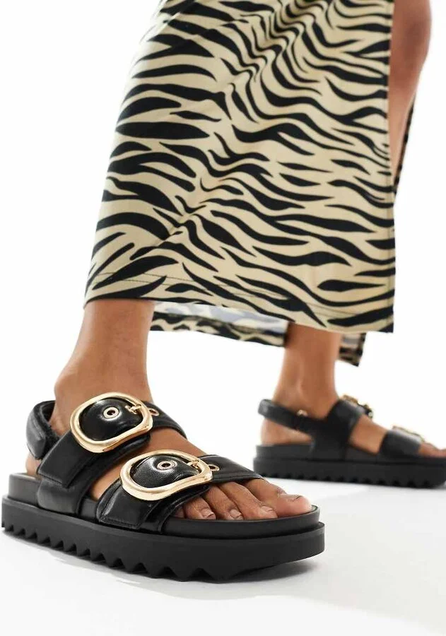 Stradivarius wide fit buckle sandals in black