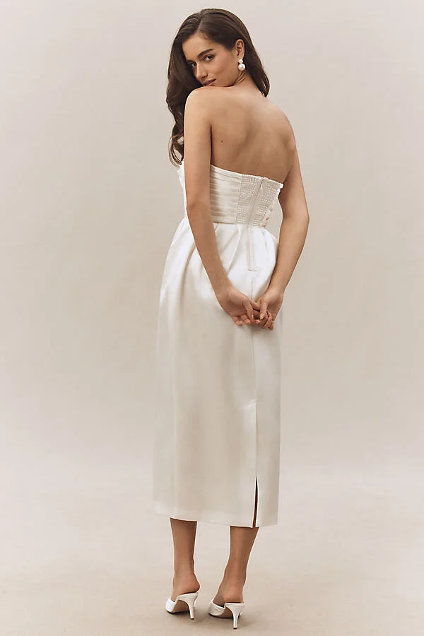 Strapless Satin Midi Dress - Image 2