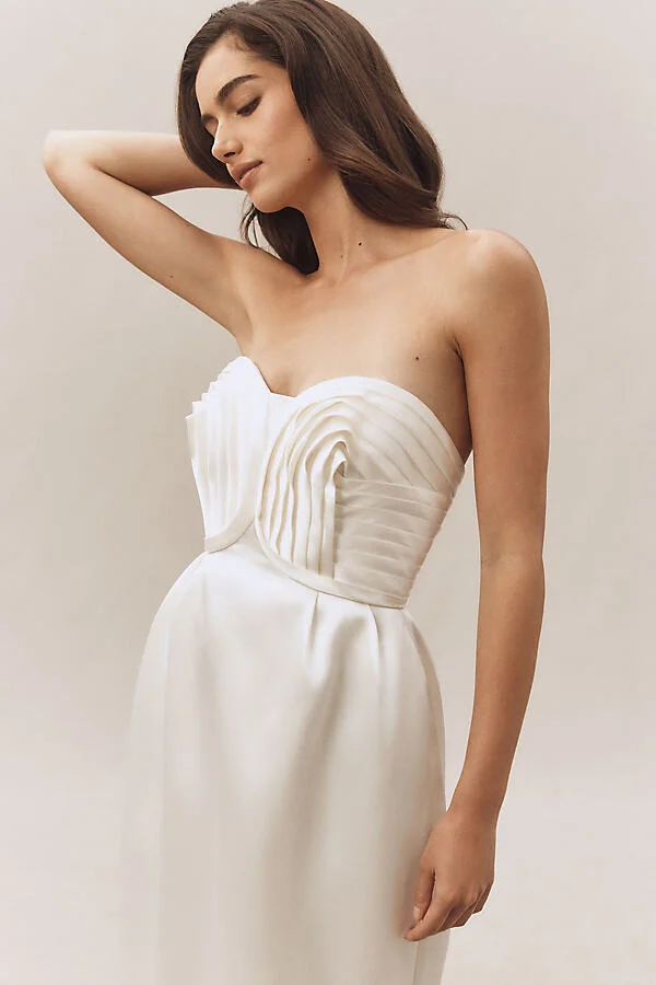 Strapless Satin Midi Dress - Image 4