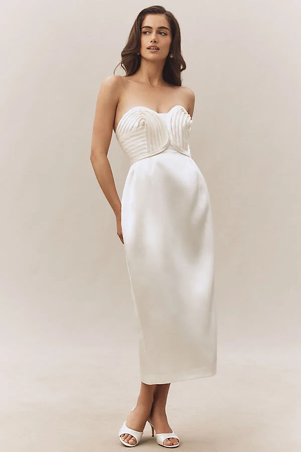 Strapless Satin Midi Dress